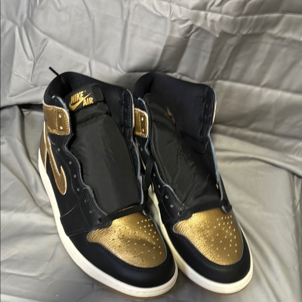 Nike Jordan 1 High Black and Gold High-Top Sneakers - Picture 3 of 5